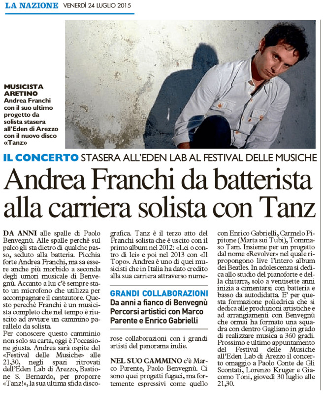 Andrea Franchi da batterista alla carriera solista con Tanz